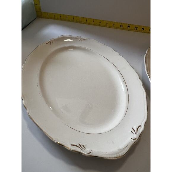Vintage Crown Potteries Co. Set Of 2 Large Oval Serving Platters Ivory With Gold - Picture 5 of 15
